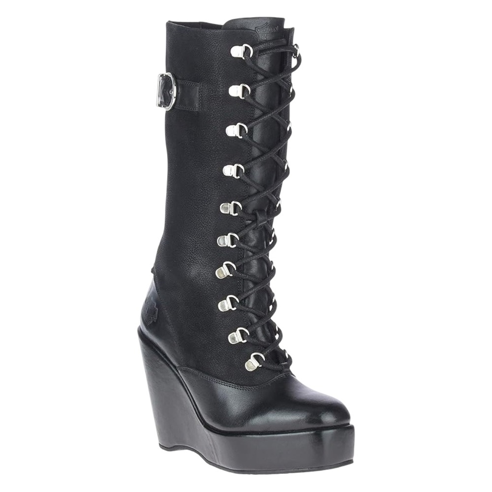 Harley-Davidson Black Lace-Up Platform Boots Women’s Size: 8.5 Leather Black.